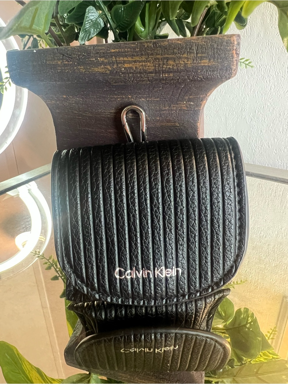 Calvin Klein Black Ribbed Leather Coin Pouch